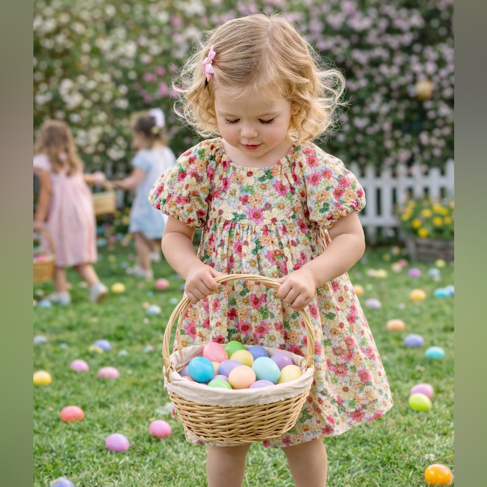 Zara Floral Kids Dress - Pink and Cream - Size 3-4